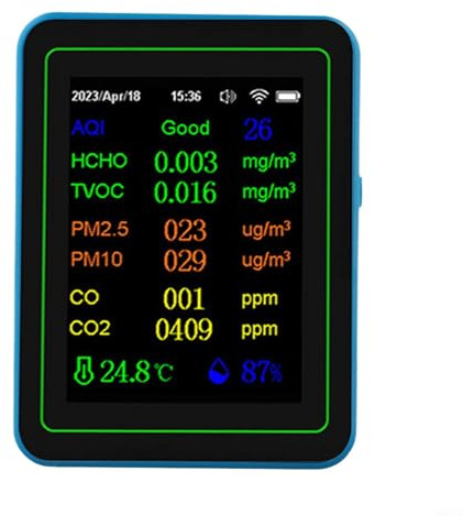 YobiLife Misuratore di qualità dell'aria 12 in 1 per interni ed esterni, con sensori di umidità e temperatura e display a colori (bianco)