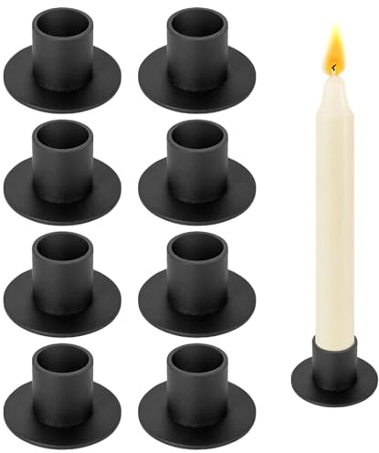 Tbintul 8 Stück Stabkerzenhalter, Retro-Kerzenlicht-Dinner-Kerzenhalter, Metall Kerzenhaltern für Stabkerzen, Kegelkerzenhalter für Hochzeit Party Esszimmer Wohn Schlafzimmerdekoration (Schwarz)