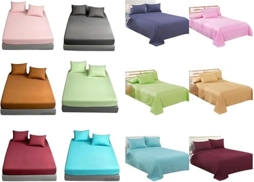 HaloTradeUK Flannelette Brushed Cotton Bed Sheet Set with Fitted Sheet, Flat Sheet and Pillowcases, 100% Cotton, Multiple Colours, 4 Piece (Red, Double)