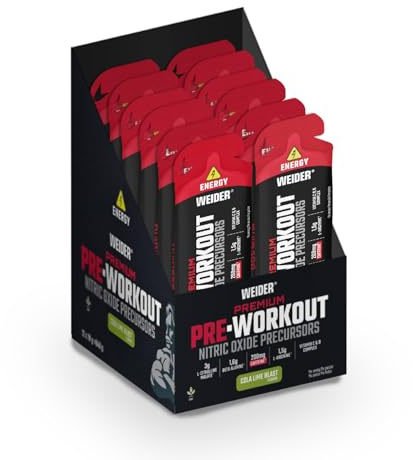Weider Premium Pre-Workout Gel (12 x 70g) Sabor Cola-Lima, Precursore de Óxido Nítrico, Con L-Citrulina, L-Arginina, Beta Alanina, Cafeína y Vitaminas, Energía Inmediata, Monodosis Ready-to-use