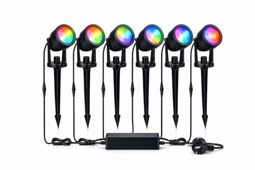 Generico 6 Faretti RGB da giardino Smart WiFi, Luci da Giardino IP67 Impermeabili, 16 Milioni di Colori e Dimmerabili, Compatibili con Alexa e Google Home, Controllo completo tramite App
