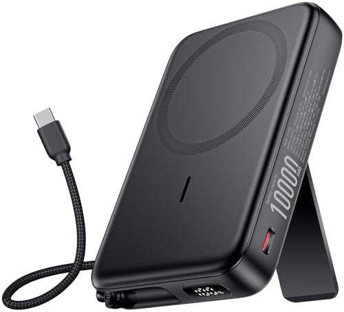 For Magsafe Power Bank, 10000mAh Wireless Magnetic Portable Charger with Built-in Out/In USB-C Cable, PD22.5W Fast Charging with LED Display for iPhone 17/16/15/14/13/12 Series