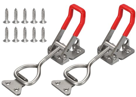 sourcing map 2 Pack 4003 Toggle Latch Clamp 304 Stainless Steel Adjustable Toggle Latches with Lock Hole and Leather Heavy Duty Quick Release Hasp Clamp for Smoker Cabinet Lid Jig Trunk, Silver
