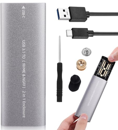 Lurrose USB-C 3.1 Portable Solid State Drive External Hard Drive Aluminum Alloy Enclosure for Smart Tvs and Routers Digital Hard Disk Nvme Ngff B-Key Dual Protocol