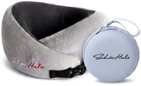 SchönHals Premium Nackenkissen Flugzeug – Ergonomisches Memory Foam Reisekissen mit Verschluss & Travel Case – Bequeme Nackenstütze für entspanntes Reisen in Zug, Auto & Büro