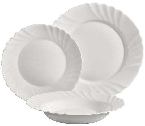 Annastore Opal Geschirr Set 18-teilig Weiß Glas Lamellenoptik Speiseservice
