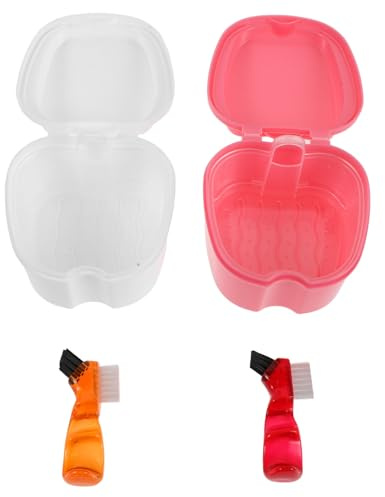 ZUNOXAZ 2 Juegos Kit de Limpieza Dental Portátil para Prótesis con Sistema de Limpieza Intensiva y Doble Cámara, Caja de Plástico con Colador y Cepillo Adecuado para Viajes