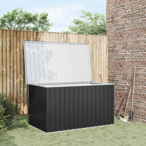Ordellia Caja de jardín antracita 171 x 99 x 93 cm de acero galvanizado, caja de almacenamiento para jardín, terraza, balcón, piscina, caja de cojín con tapa abatible y espacio para cojines, cojines