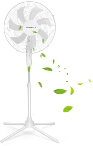 Aigostar Ventilatore a piantana, 7 pale, diametro di 41 cm, 55W, ventilatore silenzioso con oscillazione di 70°, 3 velocità, altezza regolabile da 108-130 cm, bianco, Erika