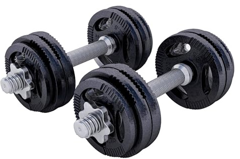 GORILLA SPORTS® Set d'Haltères Courts - 30kg, Ensemble Disques Poids avec 2 Barres Ø 30mm, Antidérapant, 4 Fermeture Étoile, Fonte, Argent/Noir - Kit Haltère Musculation, Dumbell Gripper, Fitness, Gym