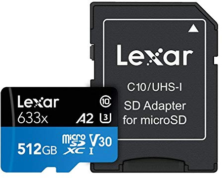Lexar 633x microSDHC/microSDXC UHS-I memoria flash 512 GB Clase 10 - Tarjeta de memoria (512 GB, MicroSDXC, Clase 10, UHS-I, 100 MB/s, Negro, Azul)