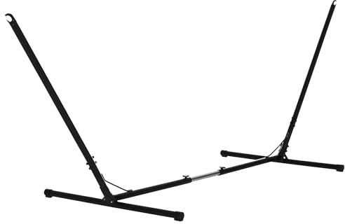 Outsunny Support Pied de hamac réglable Structure Robuste métal époxy Noir dim. 3,08-3,80L x 1,09l x 1,16H m