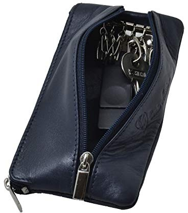 CM Conte Massimo Étui Porte-clés en Cuir Véritable pour Homme et Femme, Pochette Zippée avec 6 Crochets et Anneaux, Organisateur Clés Voiture, Bleu