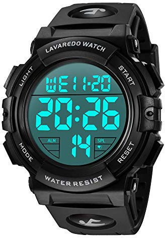 A ALPS Orologi, Orologio Digitale da Uomo, Cronografo Sportivo Impermeabile da Esterno 50M per Uomo con Retroilluminazione a LED e Verde Allarme