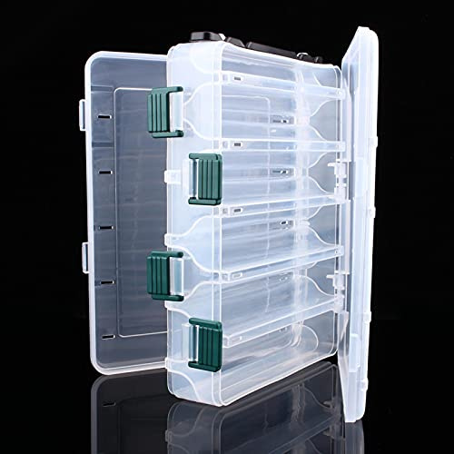 Estuche de señuelo de pesca de dos lados 12 compartimentos Plástico Tackle claro Gancho Cebo Caja de almacenamiento Grande