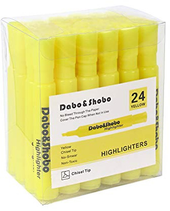 Dabo&Shobo Yellow highlighter, 24 Pack -bright color, chisel tip, for Adults Kids Highlighting in the Home School Office, Tank Style
