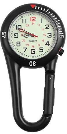 Hemobllo Clip-on Carabiner Watch - Quartz Luminous Dial, Alloy Backpack Buckle Belt Watch for Nurses, Doctors, Climbing, Outdoor Sports