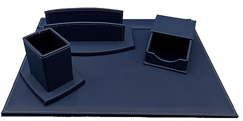 oggettando Schreibtisch-Set aus Kunstleder mit Zubehör, bestehend aus aufklappbarem Schreibtisch, Briefablage, Stiftehalter, Namensschildhalter (blau)