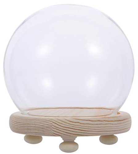 ifundom Verre Clair Cloche Globe Affichage Cloche Pot Transparent en Verre Mini Assiette À Gâteau Dessert Gâteau Stand avec Socle en Bois Décoratif Couvercle De pour