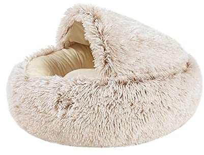 WANGLE Morbido letto per cani e gatti, morbido e caldo, sacco a pelo per gatti, cuccia rotonda con cappuccio, tenda a igloo, per cani di grossa taglia, gatti, cuccioli, conigli, 40 cm, marrone