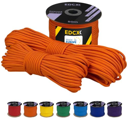 EdcX 4 mm Polyester Paracord 550 25+ Farben (15, 30 und 50 m) – Typ III, 100% Nylonseil, 7 Litzen Seil, 4mm Nylonseil in vielen Farben | Solid Colors