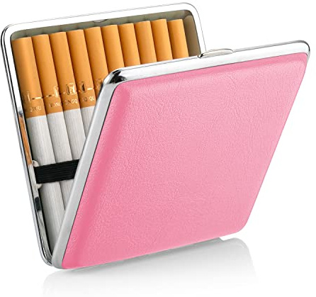 7 farbe pu Leder Zigarettenetui Metall Zigarettenschachtel Edelstahl für 20 Zigaretten box Schwarz blau Lila Rot Rosa Braun Zigarettenetui Leder Zigarettencase für Männer Frau Geschenk (color5)