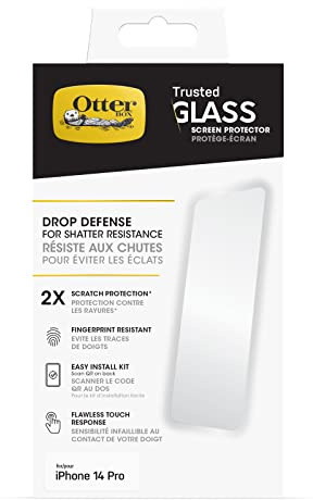 OtterBox Pellicola protettiva in Vetro temperato Trusted per iPhone 14 Pro, Protezione x2 a rotture, graffi e cadute