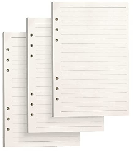CYH 3 Packungen A5 Liniert Nachfüllpapier, 135 Blätter Papier Blanko Ringbucheinlagen, 6 Löcher Nachfülleinlagen Notizpapier für Notizbuch Skizze Einsätze Tagbuch Malerei