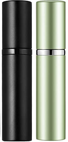 Travelofo,Botella atomizador de perfume, mini botellas de perfume para viajes, botella de perfume recargable, 5 ml, a prueba de fugas, viajes, regalo de lujo para hombres y mujeres (negro y verde)