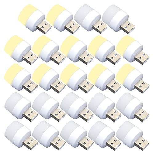 USB-Lichter, Mini-LED-Leuchtmittel, ohne Sensor, warmweiß, kompakt, ideal für Schlafzimmer, Badezimmer, Küche, Auto, USB-Atmosphäre (12 Stück, weiß + 12 Stück warm)