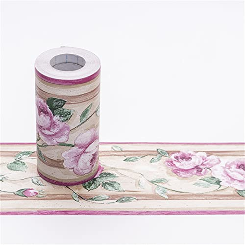 Guest Ruyunlai Borde del papel pintado Rosa rosada Auto Adhesivo del Papel Pintado del PVC Cenefa autoadhesiva para decoración de pared de cocina baño 10cm X 1000cm