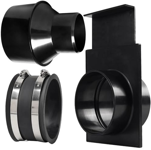 TonGass (Combo Pack) 4 to 2-1/2 Hose Cone Reducer Dust Collection Fitting 4 Flexible Hose Cuff Coupler Blast Gate for Dust Collection Systems with Stainless Steel Clamps