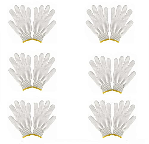 Hand Working Gloves, Safety Grip Protection Work Gloves, White Cotton Labor Gloves for Car Cleaning, Household Cleaning Keeper, Gardeners (6 Pairs)