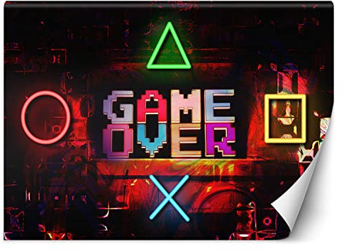 Feeby Papier Peint Intissé Pour les joueurs les consoles de jeux 250x175 cm rouge XXL Moderne Décoration Murale Tableaux Muraux Tapisserie Salon Chambre à coucher Game Over Adolescent Jeunesse