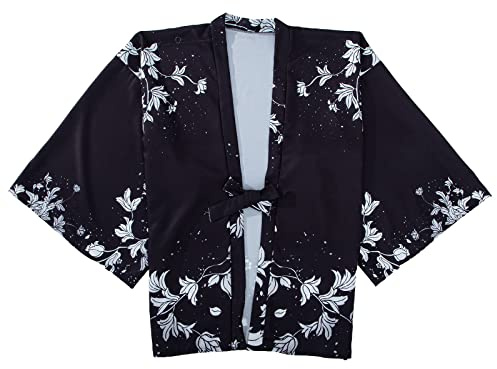 G-LIKE Kimono japonais - Ornement floral traditionnel Haori - Costume de robe de surveste - Protection solaire - Style antique - Chemise de nuit pour femme