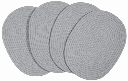 Kosmeey 4 Pack Oval Woven Cotton Rope Placemats - Grey Braided Plate Chargers 12 * 16 Inch Farmhouse Boho Vintage Heat Resistant Outdoor Tablemats for Patio, Wedding Party