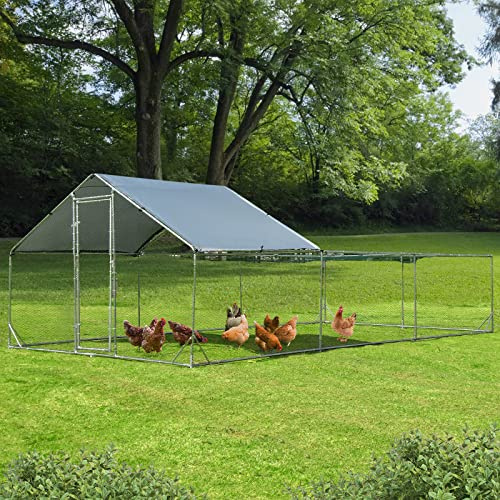 GYMAX Hühnerstall 3 x 6 x 1,95m Stahl Verzinkt Kleintierstall Freilauf Vogelkäfig Hühnerkäfig Haustierkäfig Großes Freilaufgehege Kleintiergehege Hühnergehege Hühnerhaus