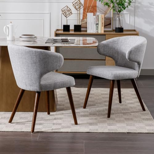 chairus Polsterstuhl Esszimmerstühle 2er Set Leinen Küchenstühle mit Holzbeinen Modern Relaxstuhl Wohnzimmer (Grau-2(Leinen))
