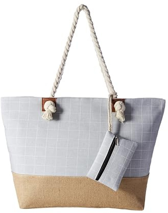 DonDon große Strandtasche XXL mit Reißverschluss - Umhängetasche Damen - große Badetasche für Urlaub vielseitige Shopper Tasche Damen für Strand Urlaub Must Haves Beach bag - Karo grau