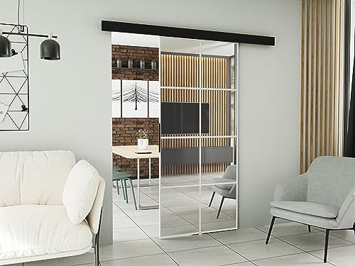KIER FURNITURE Schiebetür Komplettset - SOFI - Tür mit Laufschiene - Schiebetürsystem - Raumspartür - Innentüren - Schiebetür - Weiß 86 x 205 x 1,6 cm