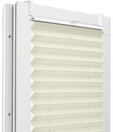 Fenster DEKOR - Plissee Klemmfix ohne Bohren Breite 60 cm x Höhe 120 cm - Fenster Plissees innen Ecru - Faltrollo Blickdicht - Faltrollos einfach zu montieren - Blissett Rollo
