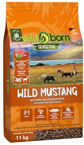 Wildborn Wild Mustang 1 x 11 kg getreidefreies Hundefutter mit Pferdefleisch, Süßkartoffel & Aroniabeeren | Monoproteinprodukt auch für Allergiker geeignet