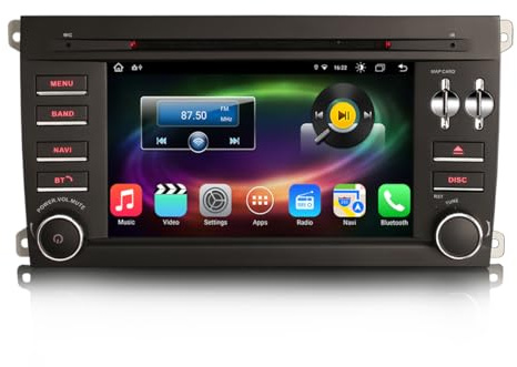 Erisin 7 Zoll 8-Kern Android 14 Autoradio mit GPS für Porsche Cayenne Unterstützt Kabellos CarPlay Android Auto DAB+ WiFi Bluetooth DSP RDS USB DVD CD SWC TPMS 4GB RAM+64GB ROM Touchscreen
