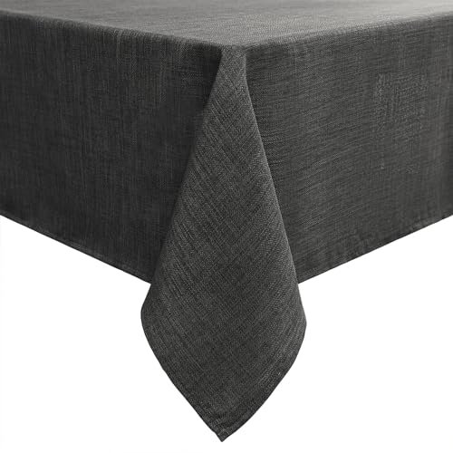 smiry Linen Table Cloth Rectangle 140x300 cm Wipe Clean Tablecloth Water Resistant Table Cover for Kitchen, Party Decorations - Dark Grey