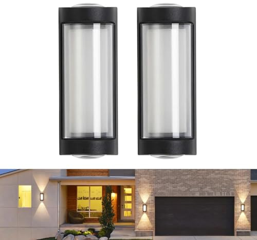 JZCDR 2 Stücke LED Wandleuchte Terrasse Schwarz Aussenlampe Wand | Up and Down Leuchten Aussen, Aluminium Außenwandleuchte Wasserdichte Warmweiß Modern für Treppenhaus Hauswand