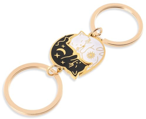 Mabor Porte-clés pour Couple - Une Paire Assortie en Forme de Chat, Séparable en 2, Cadeau Mignon pour Meilleur Ami, Femme et Homme