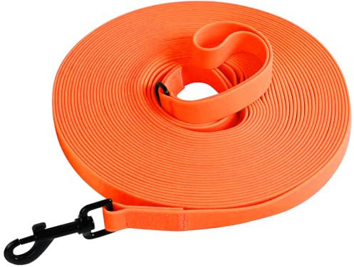 Tagfur Schleppleine für Hunde, Schleppleine 5m/10m/15m/20m mit Handgriff und D-Ring, Wasserdicht und Leicht zu Reinigen Hundeleine Trainingsleine für Kleine Mittlere Große Hunde, (Orange, 10m)