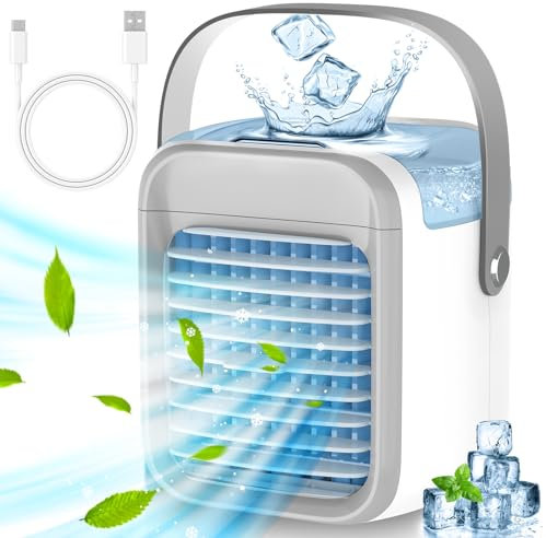 Condizionatore Mobile, Raffreddamento Rapido Ventola con Raffreddamento ad Acqua 3 Velocità Dell'aria Luce Notturna a 7 Colori Ricaricabile Tramite USB, Aria Condizionata Portatile