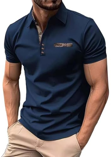 Generisch Poloshirt Herren Polohemd Golf Polo Kurzarm Baumwolle Plaid Kragen Sport Slim Fit Sport Poloshirt Herren Herren Poloshirt Kurzarm Mit Brusttasche