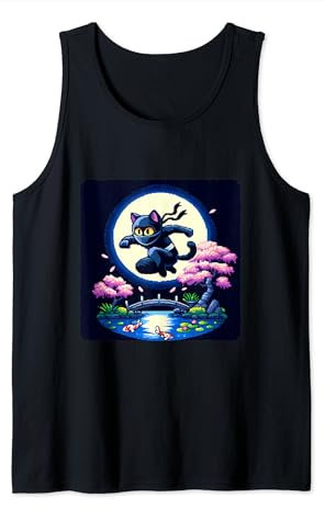 Gato Pixelado Ninja Maniobras a través de la noche iluminada por la luna. Traje Camiseta sin Mangas